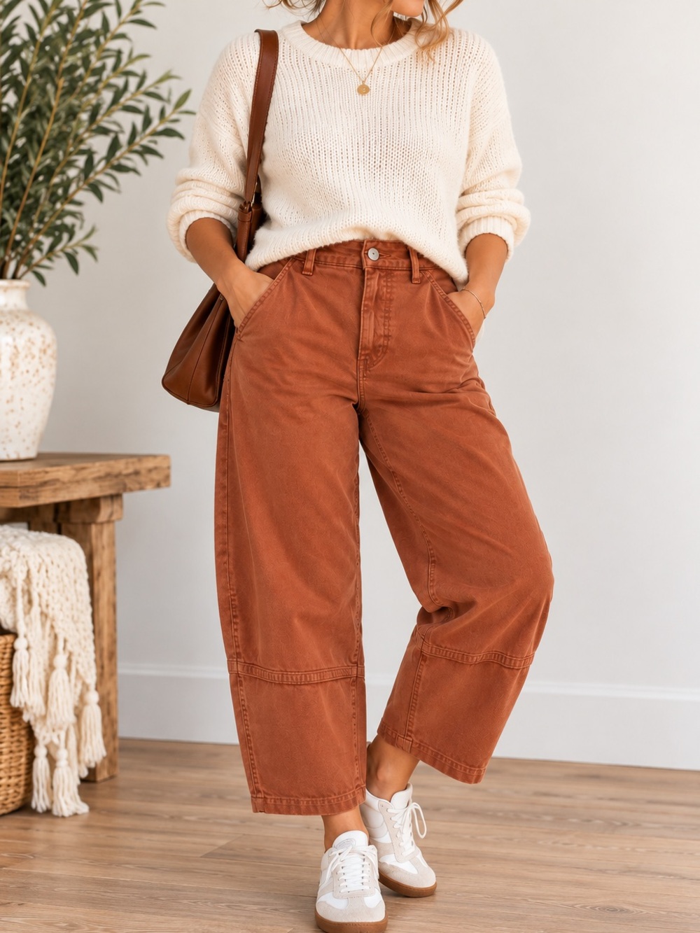 Everlane Utility Barrel Pants Rust Terracotta Brown High Rise Cropped Size 8